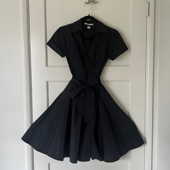 Kenneth Cold New York Navy Wrap Dress w/ Belt & Pockets Size 0 - Picture 1 of 5